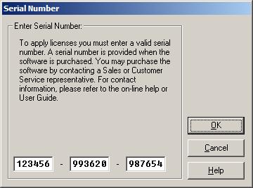 9936A LogWare III Users Guide Figure 78 Serial Number dialog Enter the serial number in the boxes provided. If you do not have a serial number, you must purchase LogWare.