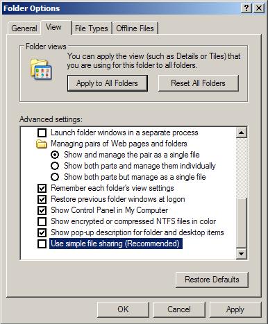 1 Introduction If the LogWare client is installed on a Windows XP computer that is not a member of a network (stand-alone) or is a member of a workgroup instead of a domain, you must disable simple