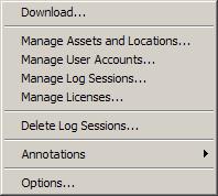 8.1.5 Tools menu The Tools menu contains the following options: Download - Downloads data from the logger s memory; Refer to Section 7, Downloading Logged Data Manage Assets and Locations - Manages