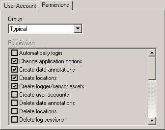 9936A LogWare III Users Guide Figure 14 User Account Settings dialog - Permissions tab Note: Certain tasks in LogWare can only be performed if the user account is assigned to the Administrator group.