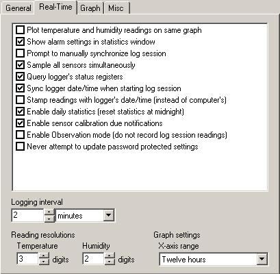 3 LogWare III Options 3.2 Real-Time tab The Real-Time tab displays options that are applicable to performing real-time log sessions.