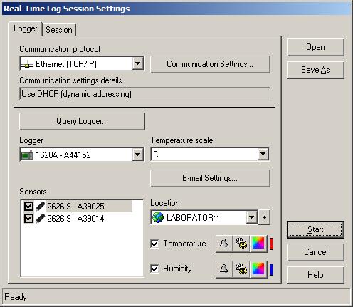 5 Real-Time Data Logging 5.1 Real-Time Log Session Settings The Real-Time Log Session Settings dialog allows the user to configure a real-time log session.