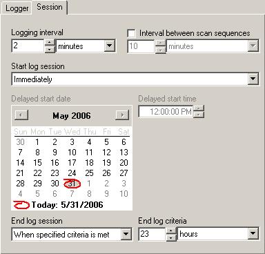 9936A LogWare III Users Guide Figure 40 Real-Time Log Session Settings dialog - Session tab The Logging interval fields determine the rate at which measurements are queried from the logger during the