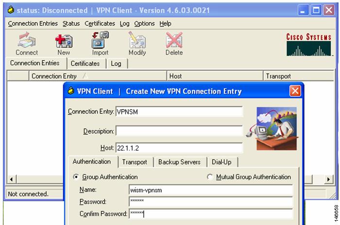 Figure 43 Create New VPN Connection Entry Step 3 Step 4 Step 5 Step 6 Add a name for the connection entry. Enter the IP address of the remote end VPN device.