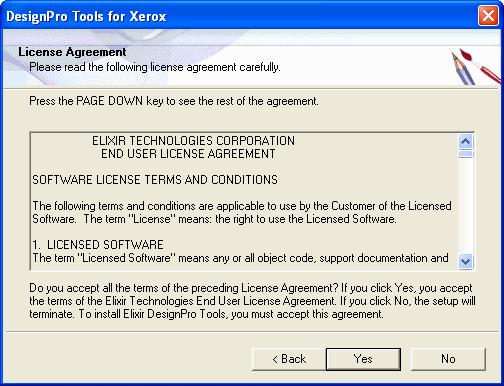 The DesignPro Tools for Xerox Wizard displays. The DesignPro Tools for Xerox dialog. You do not need to check the Run Password Registration Process option.