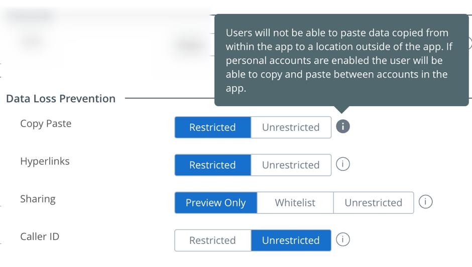 Figure 22: AirWatch Boxer Content Restriction Settings VMware Verify VMware Verify is a two-factor authentication mechanism that allows using an ios, Android, or Chrome app to enable multifactor