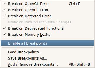 Enabling breakpoints in Kernels The menu breakpoints shows where it can break the process.