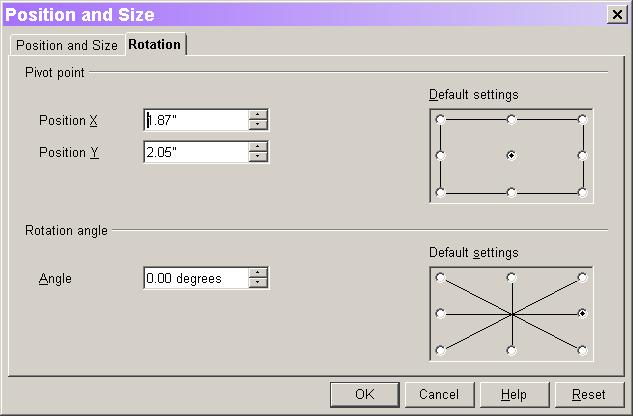 182 OOo Switch: 501 Things You Wanted to Know You can also control rotation by choosing Format Position and Size from the menu or Position and Size from the shortcut menu when the graph data is