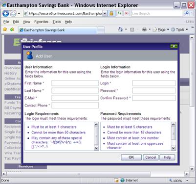 Manage Users The manage users function can be accessed by company administrators only and is used to create or delete a user for the ESB Online Business Banking system.
