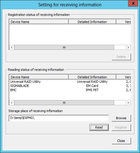 Read-in of receiving information When clicked [Read], receiving information is read in from [storage place of receiving information].