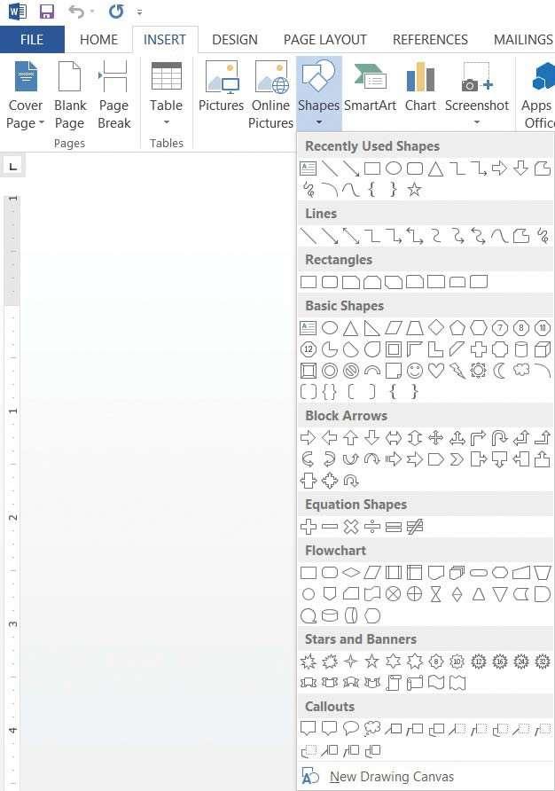Using Illustrations and Graphics 255 SOFTWARE ORIENTATION Shapes Menu and Drawing Tools When you click the Shapes button in the Illustrations group of the Insert tab, the Shapes menu is displayed