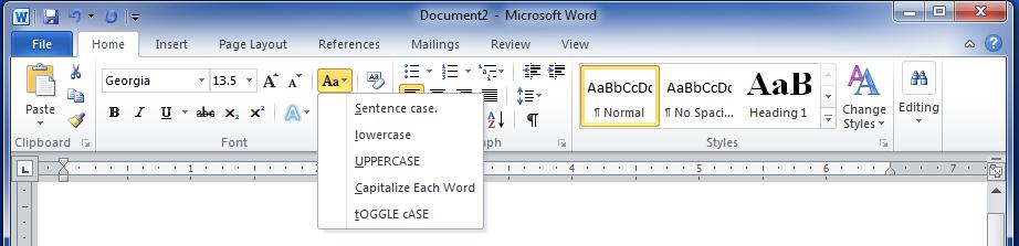 Changing Text Cases This section will teach you how to change the cases of your text in Microsoft Word 2010.
