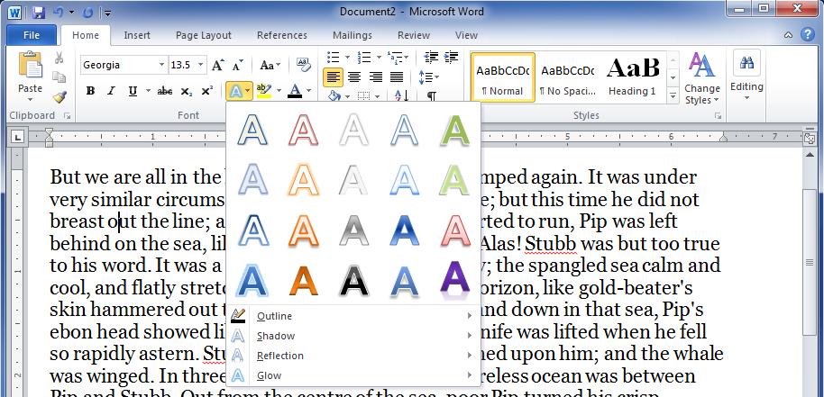 Apply Text Effects: Microsoft word provides a list of text effects which will make the document look more professional.