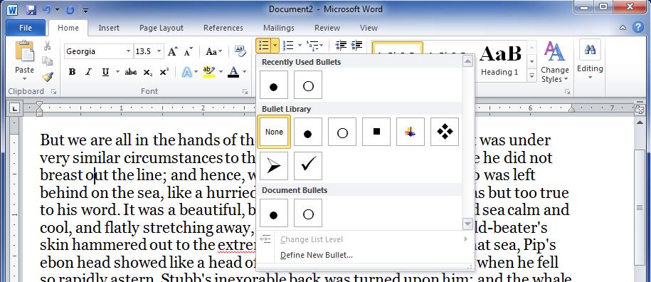 Create Bullets Microsoft Word provides bullets and numbers to put a list of items in a nice order.