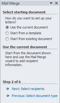 Selecting a Starting Document Step 4: Click Next: Select recipients to move on.