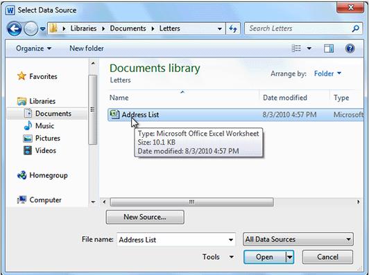 Browsing for a Data Source Step 6: Locate your file in the dialog box