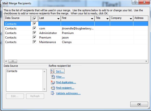 Step 12: In the Mail Merge Recipients dialog box, you can check or uncheck each recipient to