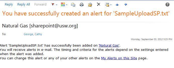 A confirmation email similar to the following will let you know that alerts for that particular
