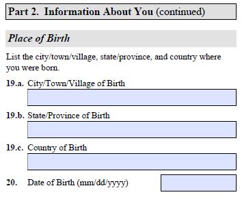 Enter the information about your city, state and country of birth.