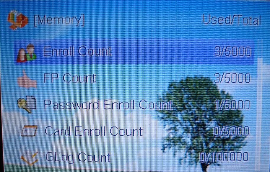 Fingerprint enroll means the fingerprint used and remaining quantities. Password enroll count is the enrolled password quantities.