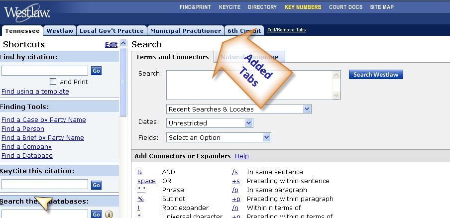 Be sure the Tennessee tab is selected to display when you sign on to Westlaw. 16.