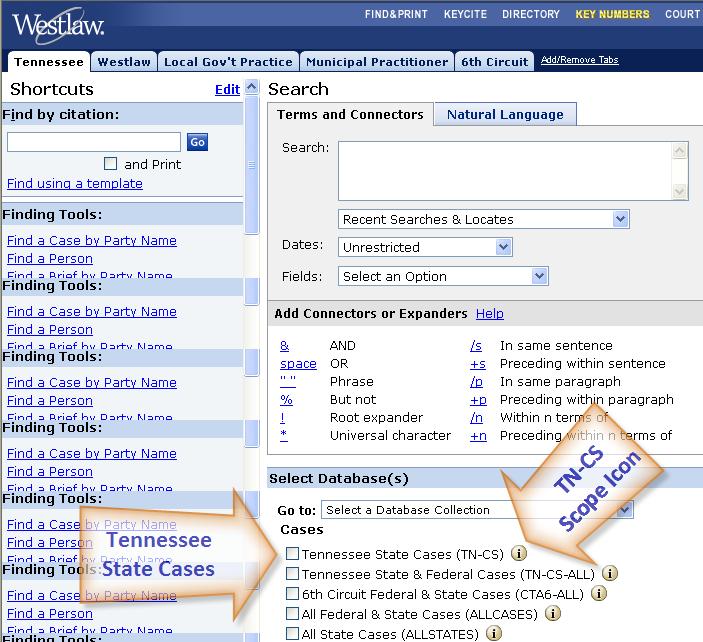 11. Click on the Tennessee tab. You will see the Tennessee tab in the opening screen, as seen in Figure 2.11. 12. Select a database.