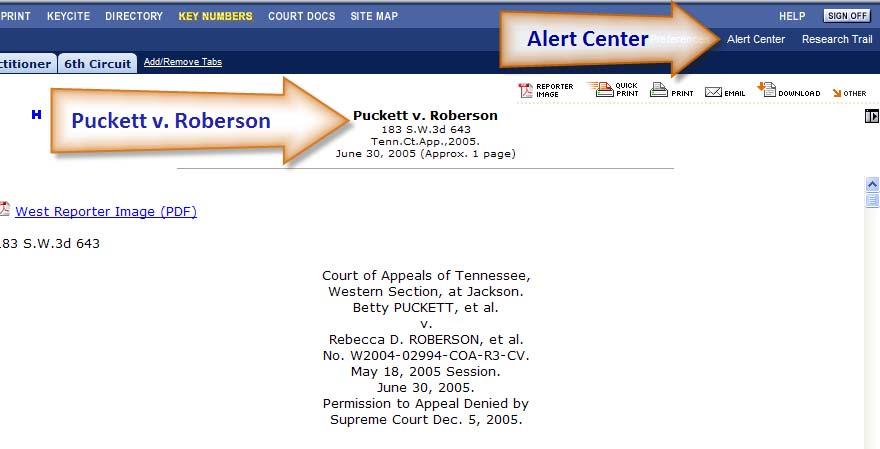 You will return to your results screen for Puckett v. Roberson.