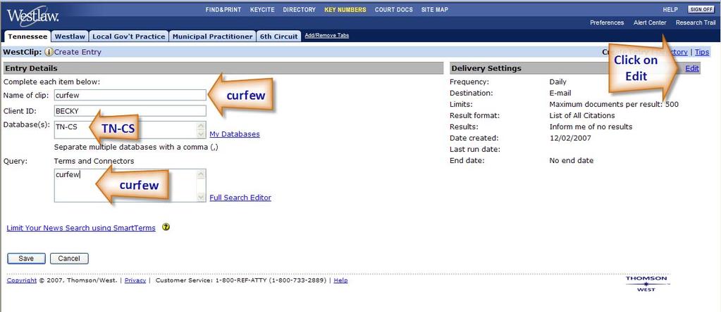 Type TN CS in the Databases field. 7. Type curfew in the Query field.