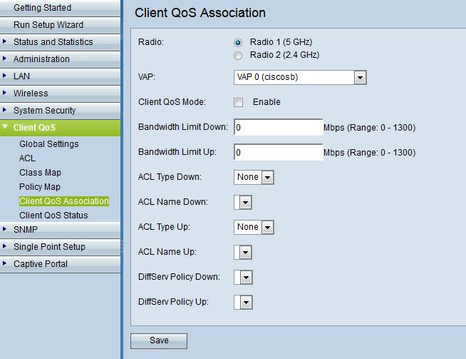 Client QoS Association Configuration Step 1. Log in to the web configuration utility and choose Client QoS > Client QoS Association.