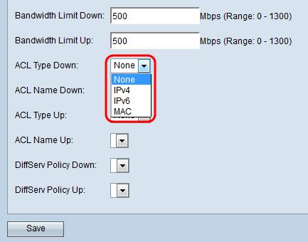 Step 7. Select the type of ACL in the ACL Type Down drop-down list to apply to traffic in the outbound (WAP device to client) direction.