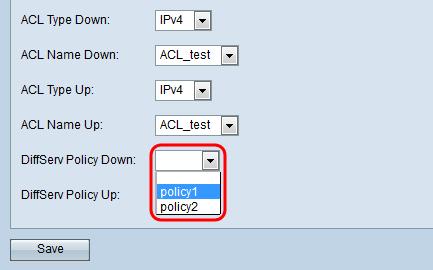 Step 11. Select the desired DiffServ policy from the DiffServ Policy Down drop-down list to be applied to traffic from the WAP device in the outbound direction.