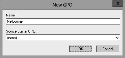 4. On the Action menu, click New. 5. In the New GPO dialog box, type Melbourne, as shown in Figure 5-23, and click OK. FIGURE 5-23 New GPO dialog box 6.