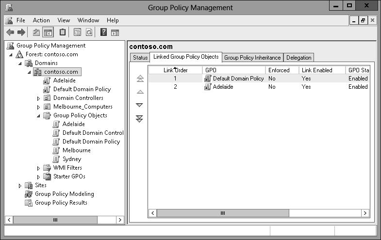 5-37. FIGURE 5-37 GPOs linked to the domain Exercise 4: Group Policy inheritance and enforcement In this exercise, you