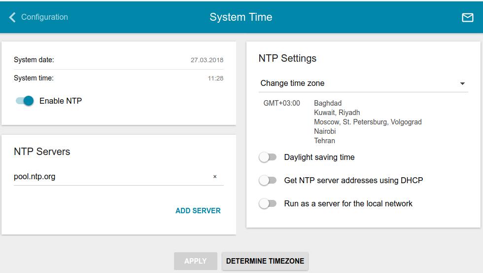 System Time On the System / System Time page, you can manually set the time and date of the extender or configure automatic synchronization of the system time with a time server on the Internet.