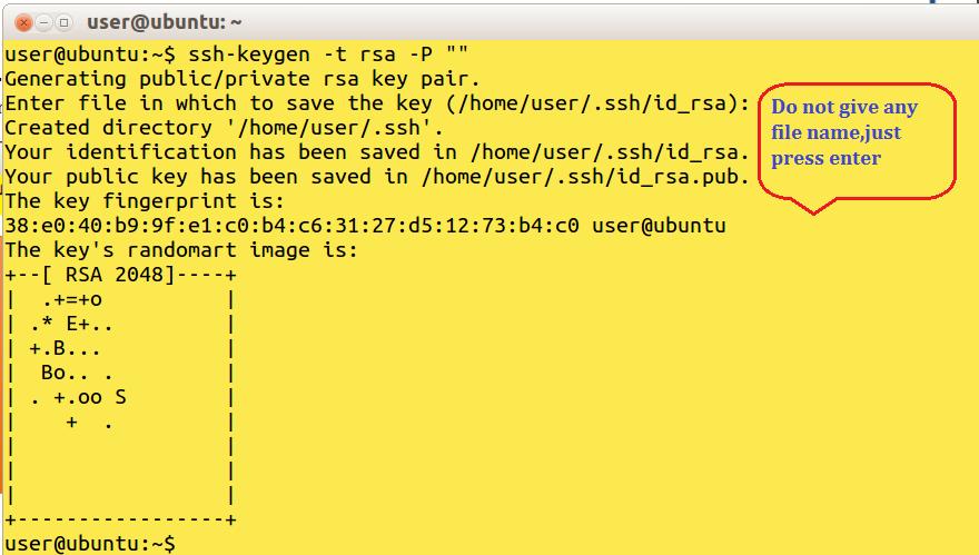 2.2.10 Moving the key to authorized key: $cat $HOME/.ssh/id_rsa.pub >> $HOME/.ssh/authorized_keys 2.2. 11 start the DFS services The first step in starting up your Hadoop installation is formatting the Hadoop file-system, which is implemented on top of the local file-systems of your cluster.