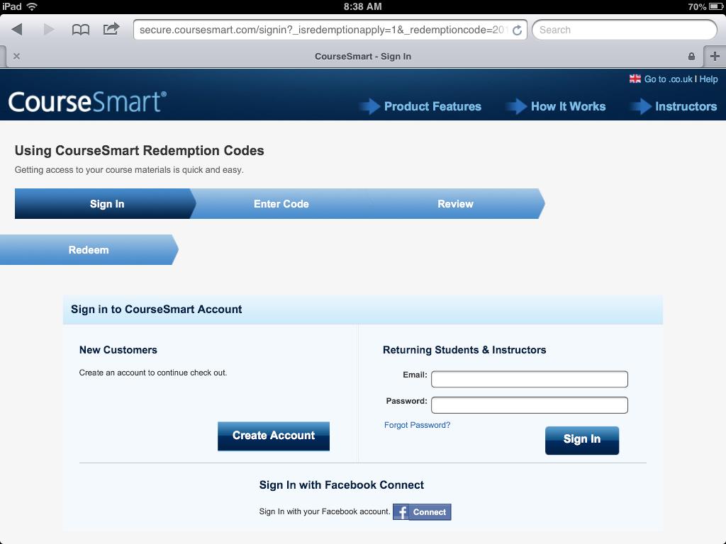 CourseSmart If you already have a CourseSmart account you may sign in from this screen to