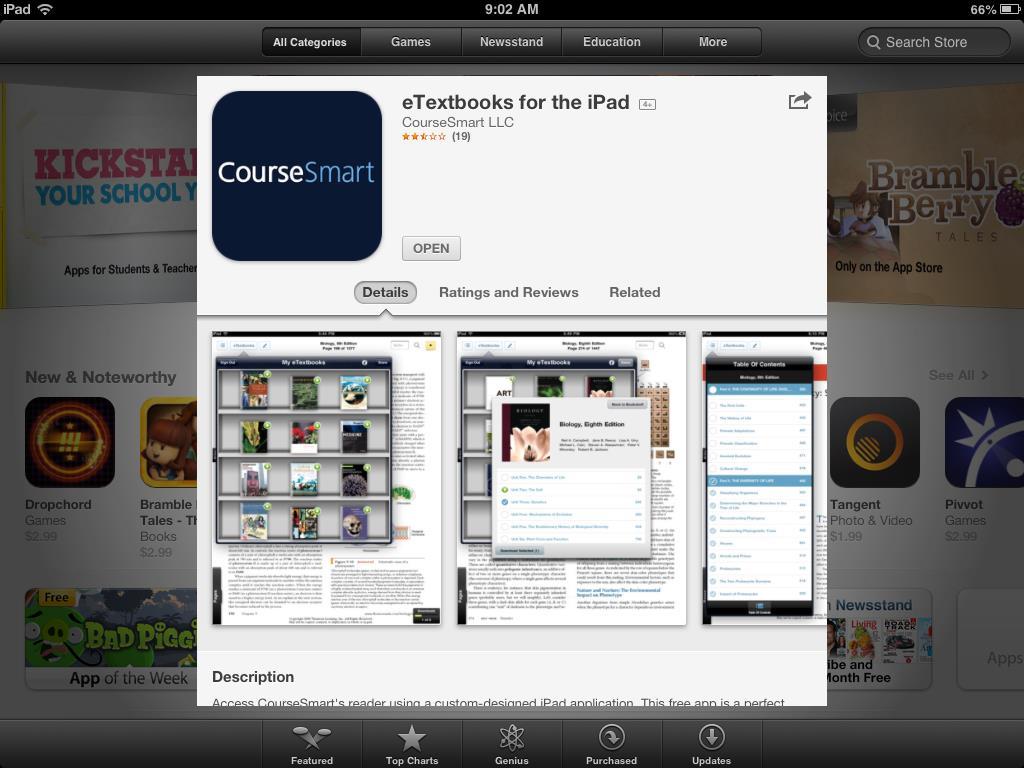 CourseSmart Tap the Open button to
