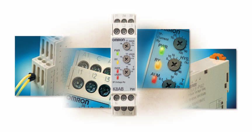 Measuring and Monitoring Relays 4 Single K8AB Monitors 3-phase Power Supply with 3 or 4 Wires (K8AB-PM, K8AB-PA, and ) OMR Low-voltage Monitoring Relays can be used to monitor 3-phase power supplies