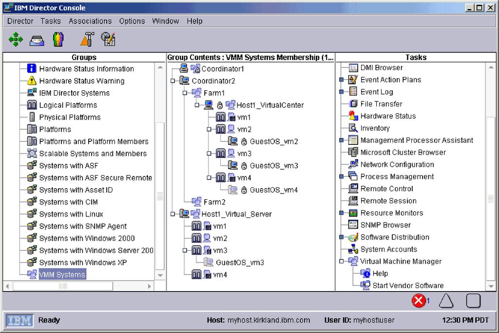 Virtual Machine Manager task When you add VMM Console to your IBM Director enironment, the Virtual Machine Manager task is added to IBM Director Console.