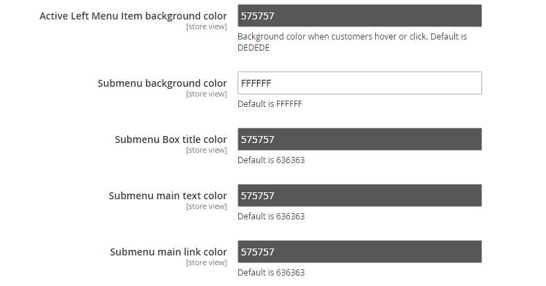 1.4. Left Menu Configuration Customize your menu items style to fit your site by choosing the color of Active
