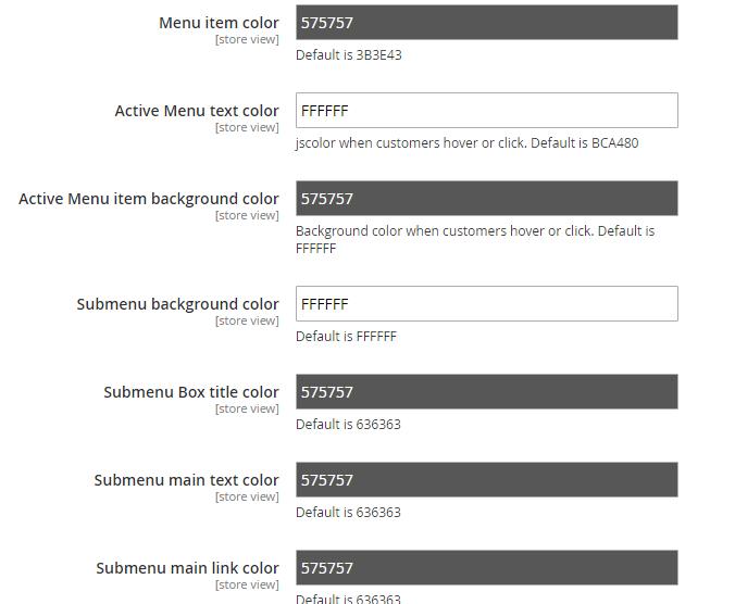 1.3. Top Menu Configuration Customize your menu items style to fit your site by choosing the color of Menu item, Active