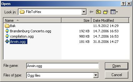 To test with playing files, you will need some small Ogg Vorbis files on your PC. Find and select a small Ogg file.