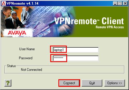 3. Verification Steps 3.1. Launch a new VPN connection The user is returned to the VPNremote v.4.1.14 window after configuring the user profile.