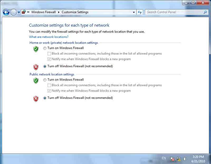 of Windows. 2 Click Windows Firewall. 3 Select Turn Windows Firewall on or off.