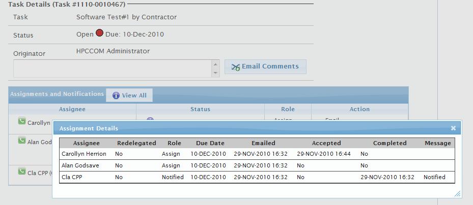 icon (a small letter i in a blue circle) In the VIEW ALL Action Button (See Figure 35). Figure 35 Assignee Status Details 3.