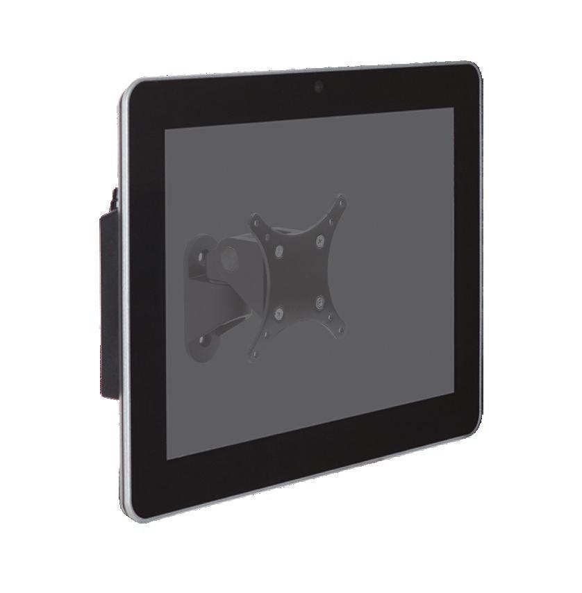 9110 The 9110 wall mount is ideal for hanging your all-in-one or touchscreen to save maximum space. This flat panel wall mount allows pivot and tilt.