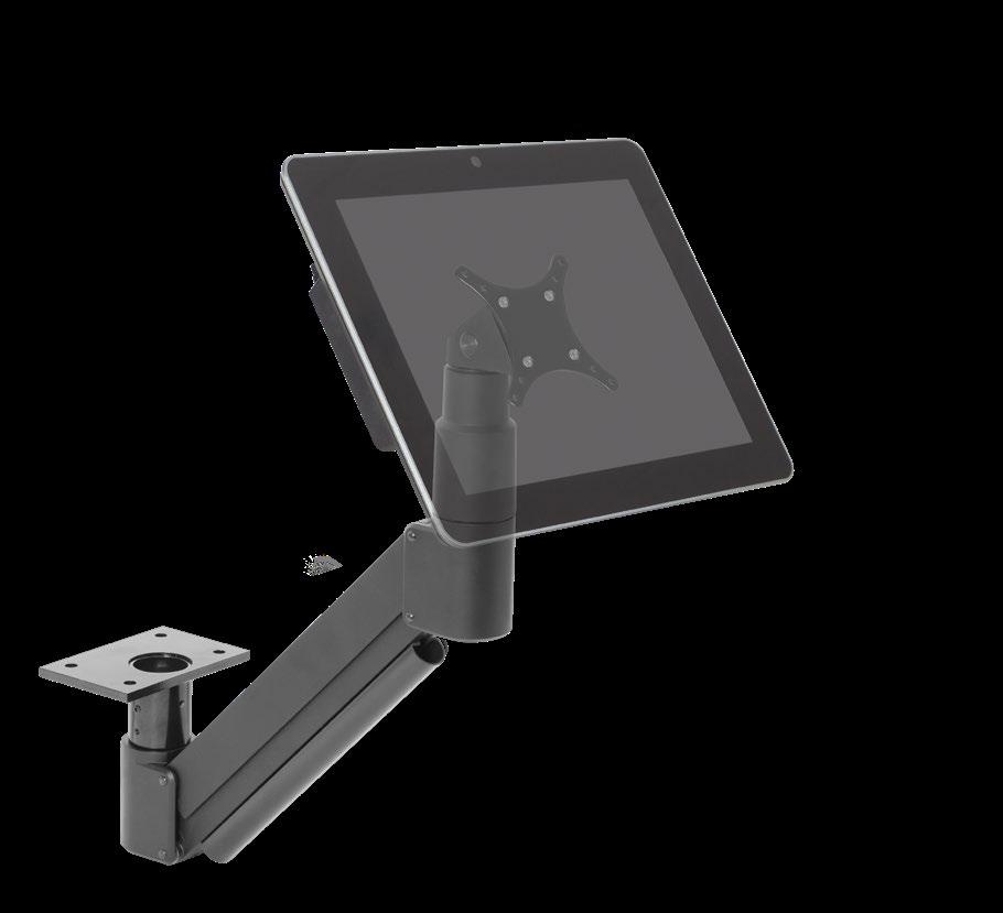 7020 Comparable to the 3520 under-table monitor arm, the 7020 under-table monitor mount secures the monitor or touchscreen to the underside of the table and stows away when not in use.