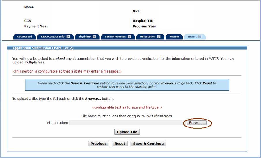 Step 7 Submit Your Application To upload files, click Browse to navigate to the file you wish to