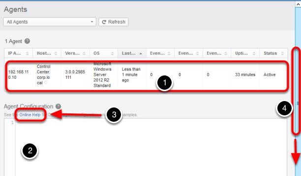 Agents Page This page shows any agents that are installed and forwarding data to this Log Insight instance. 1. In this case we have one Windows agent that was just installed.