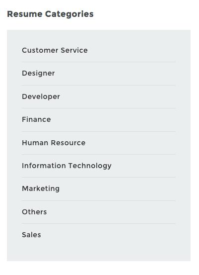 Resume Categories Show all resume categories and number of resume